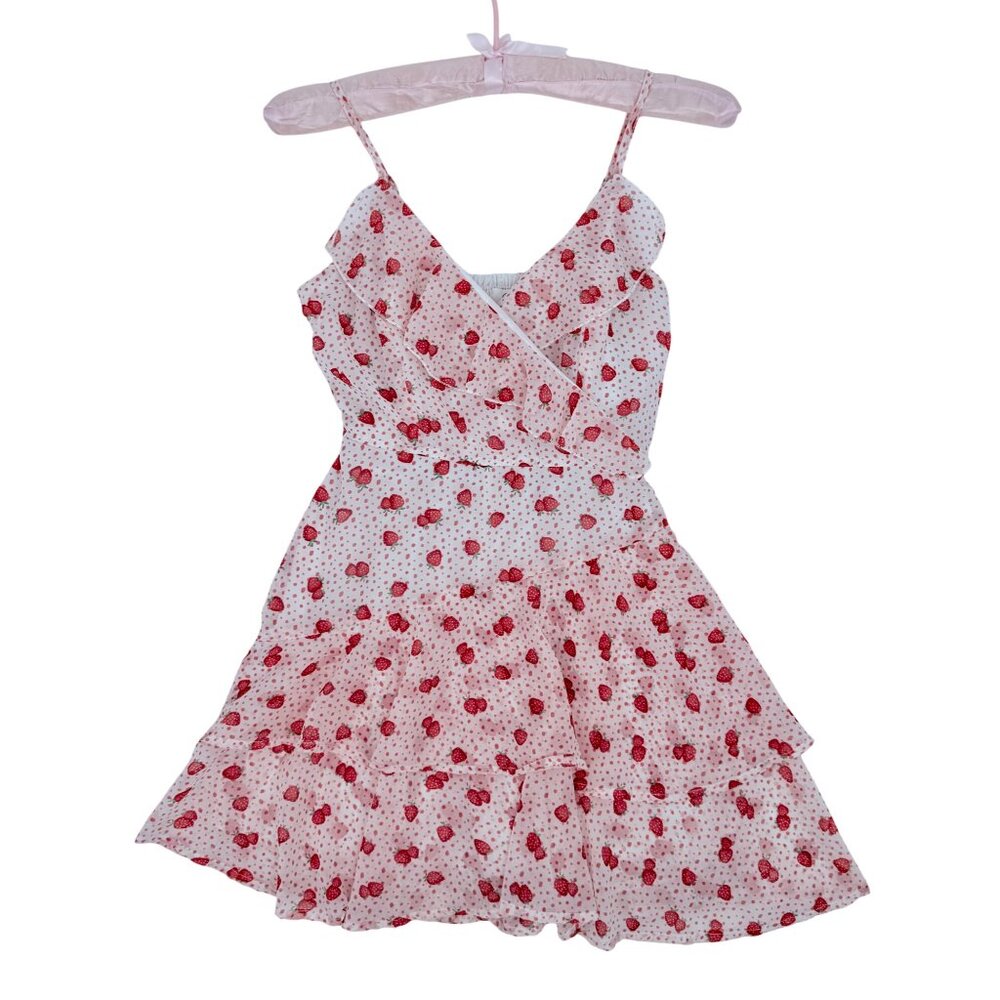 Jopna Cottagecore Strawberry Print Darling Whimsical Soft Girl Croquette Romper - Picture 14 of 16